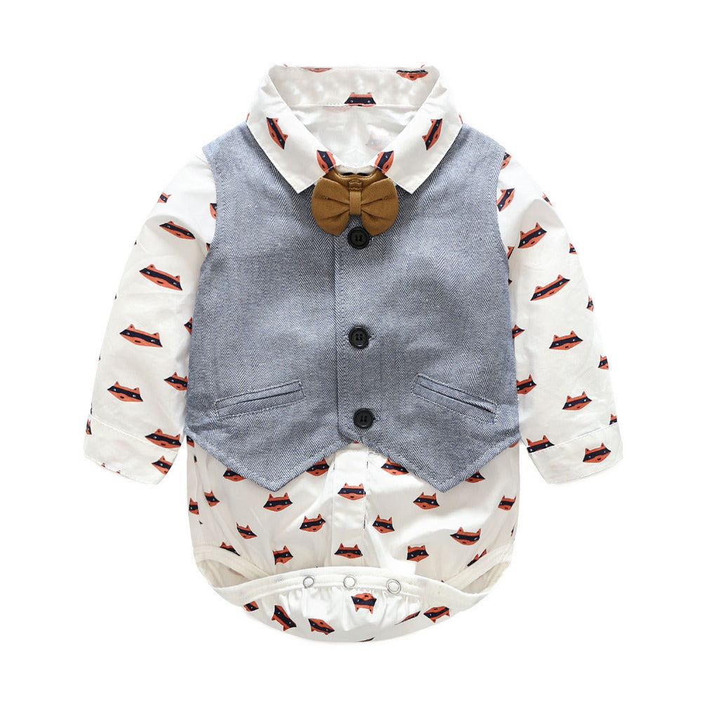 Button-down animal print+ vest/bow-tie