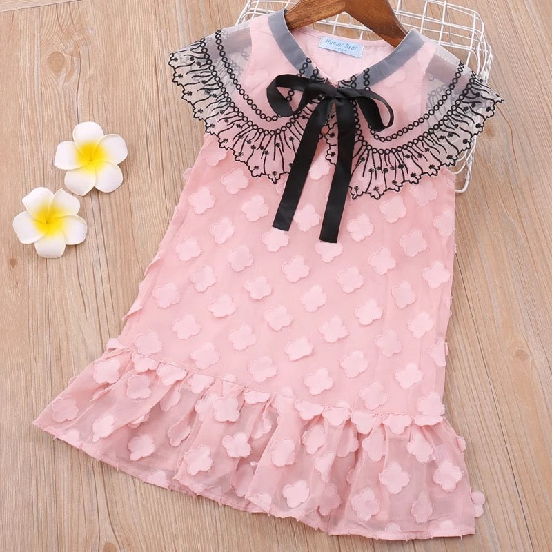 Pink applique bow dress