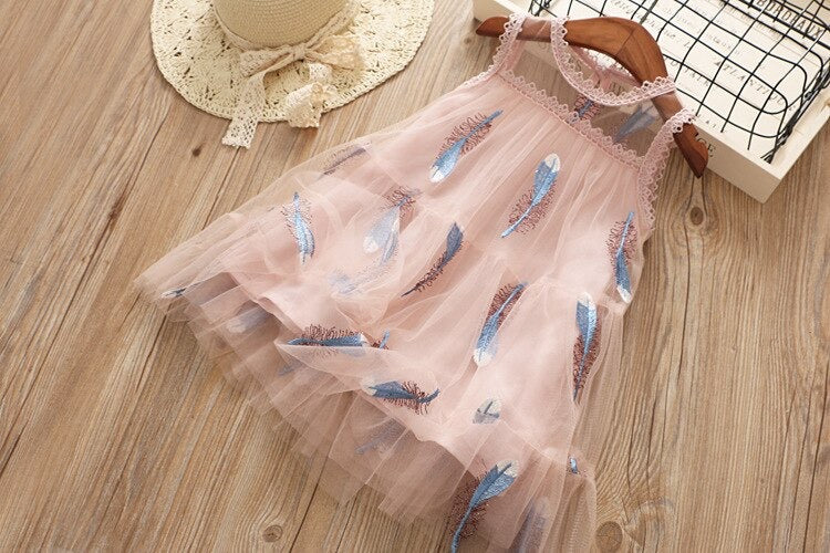 Feather Applique A-Line Dress