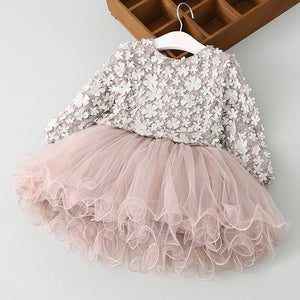 long Sleeves Tutu Dress with Applique